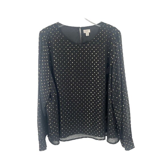J.CREW Tops - J Crew Swiss Dot Polka Metallic Black Gold Blouse Sz 3X